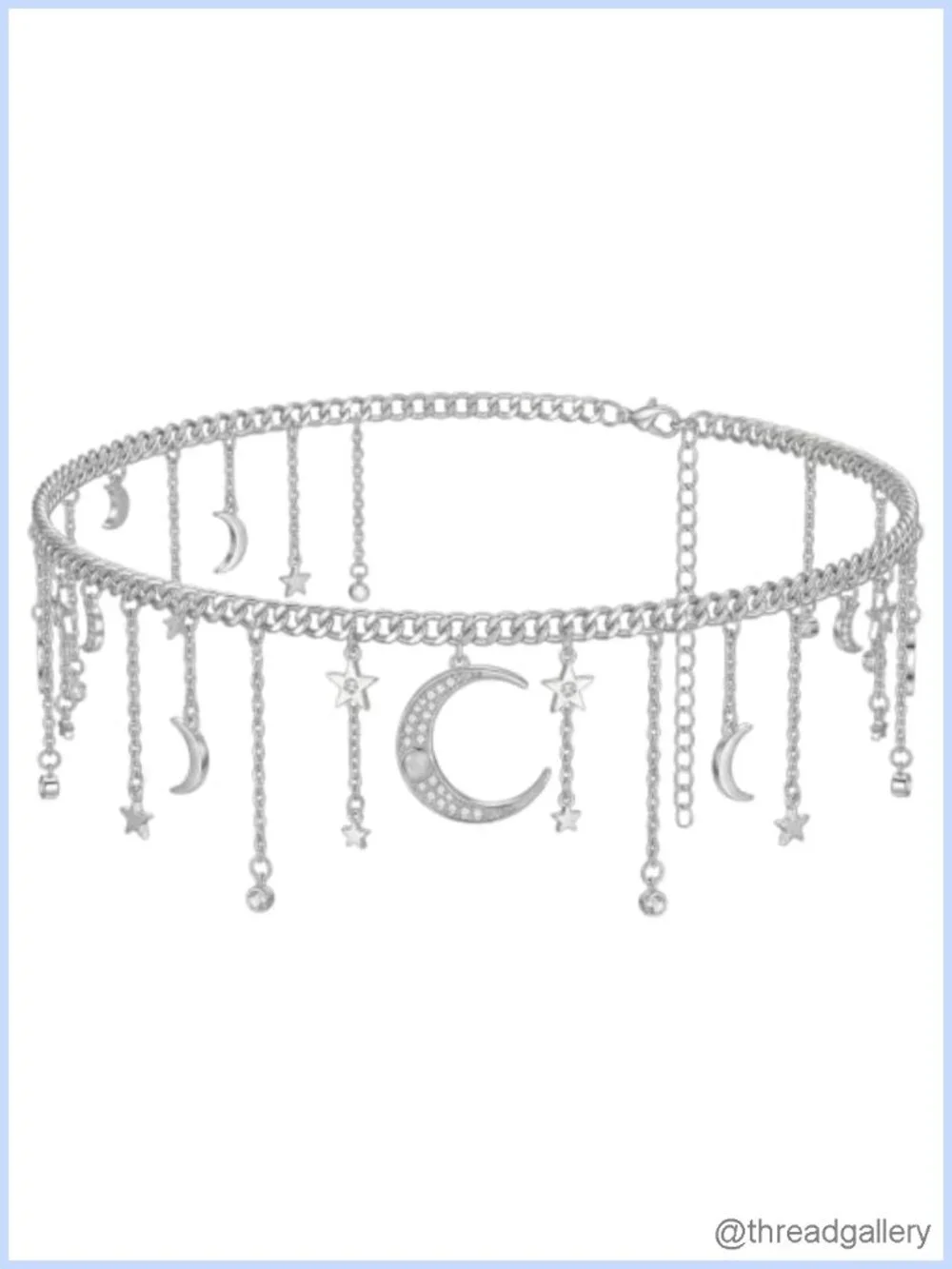 Silver Chain Belt Adjustable Bohemia Waist Chain Moon Star Tassel